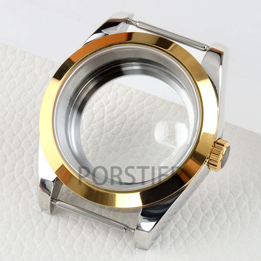 Smooth Bezel Two Tone Gold 36/39mm NH35 Watch Case 20mm Solid 316L Stainless Steel Jubilee/Oyster Strap for Datejust NH35 NH36 Movement 28.5mm Dial 10bar