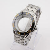 42mm NH35 Stainless Steel Seamaster Watch Case Mineral/Sapphire Glass Black Ceramics Bezel Insert with Bracelet for Seiko Mod Seamaster Build Parts