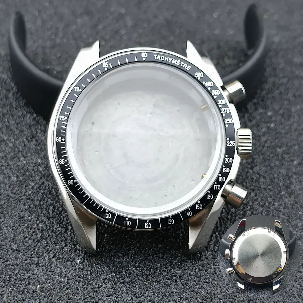 40mm Speedmaster Watch Case Stainless Steel  For VK63 VK64 Chronograph Quartz Movement Mineral Moon Foorprint Sterile Caseback