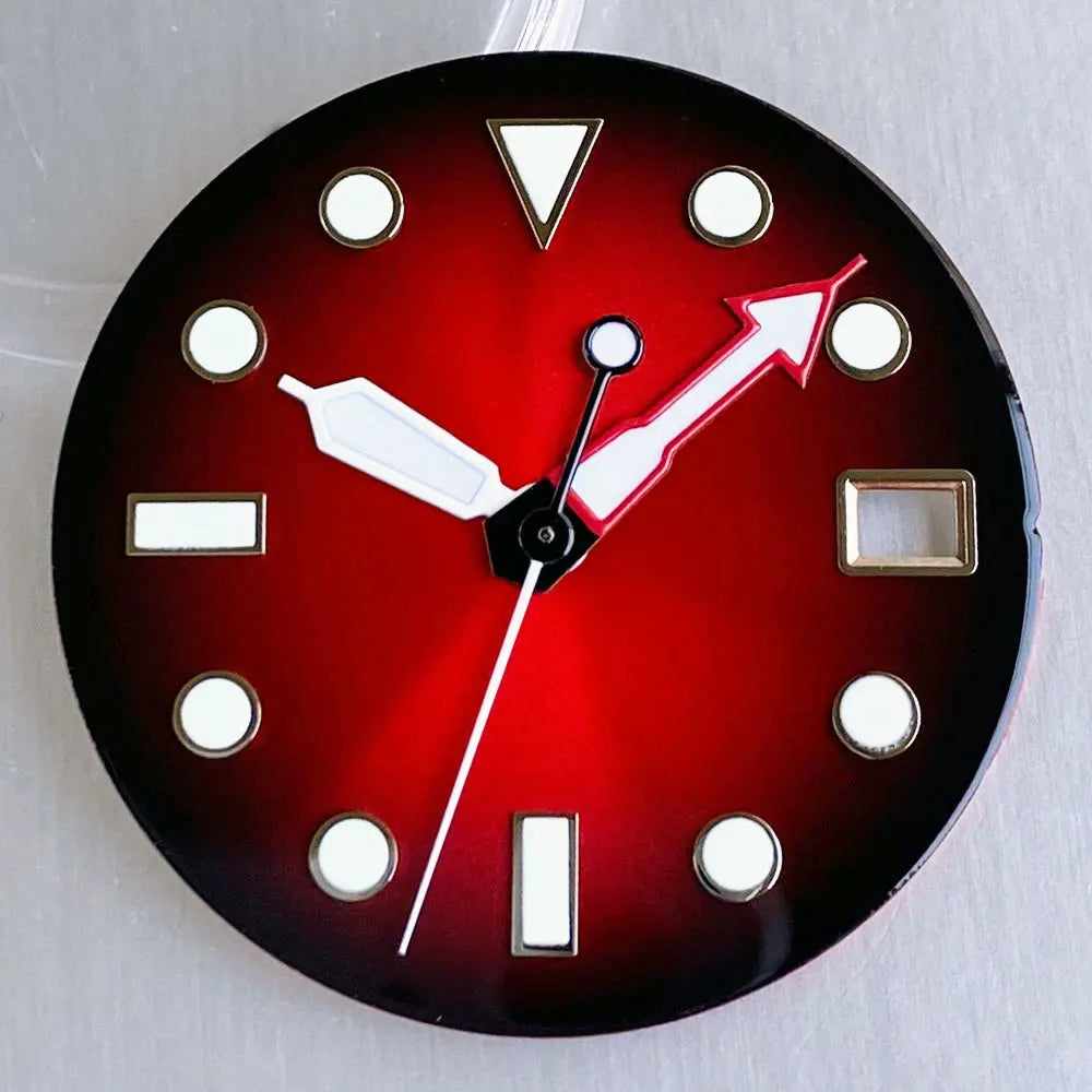 Gradient Sunburst Watch Dial Hands Nologo 29mm Green Luminous Fit NH35 NH36 ETA2824 Miyota DG2813 SW200 PT5000