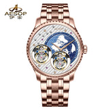 Double Flying Tourbillon Watch World Map AESOP 7116 42mm Skeleton Luxury Waterproof Wristwatches Sapphire