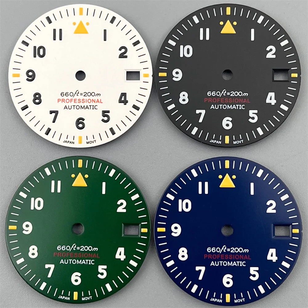 Watch Dial 29mm Pilot Style Black Green White Dial C3 Green Luminous Fit NH35 NH36 ETA2824 2836 PT5000 MIYOTA DG Movement