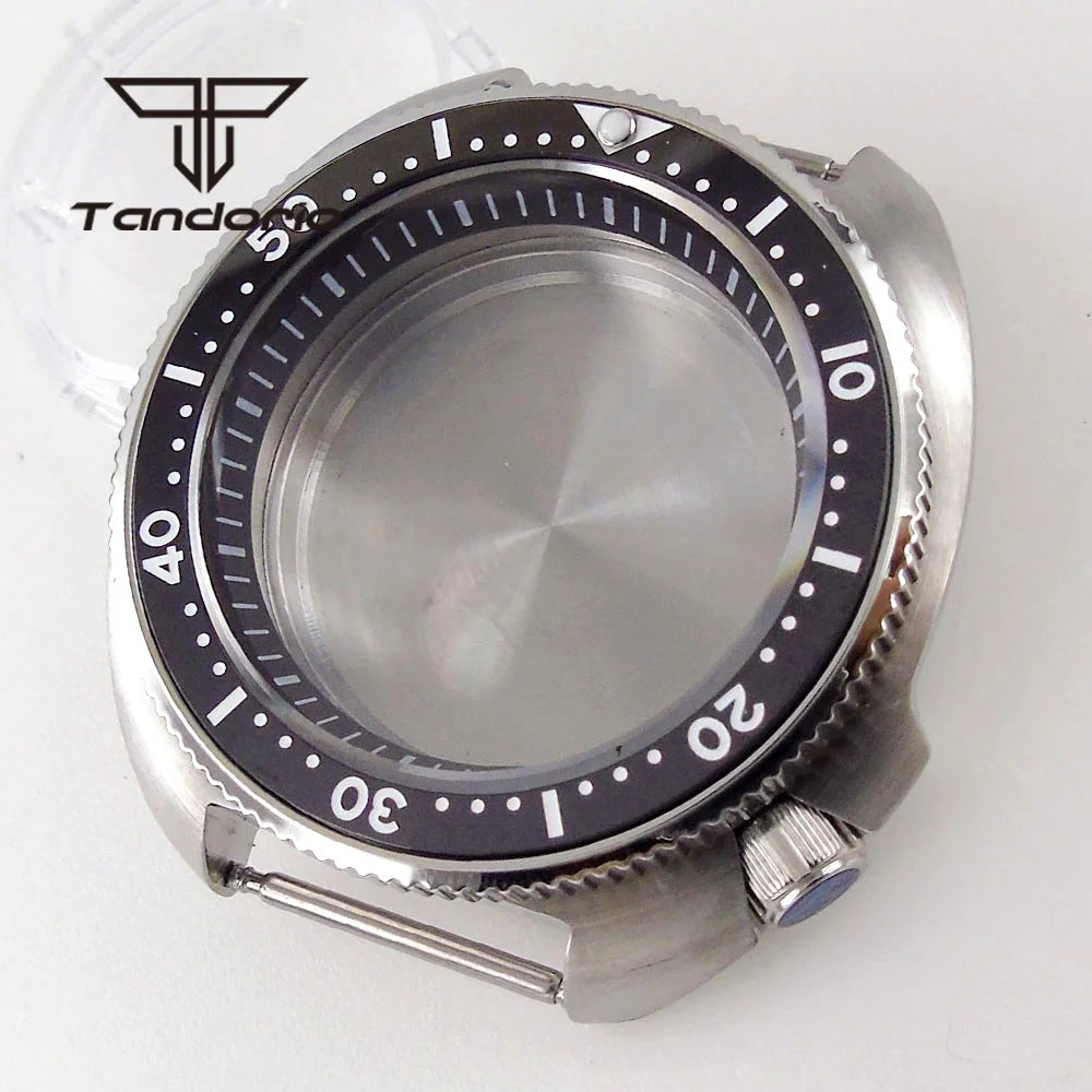 44mm Captain Willard Watch Case Stainless Steel Brushed Turtle Abalone 6105 Watch Case  20BAR Sapphire Glass Ceramic Rotating Bezel Fit NH34 NH35 NH36 ETA2824 PT5000 Movt