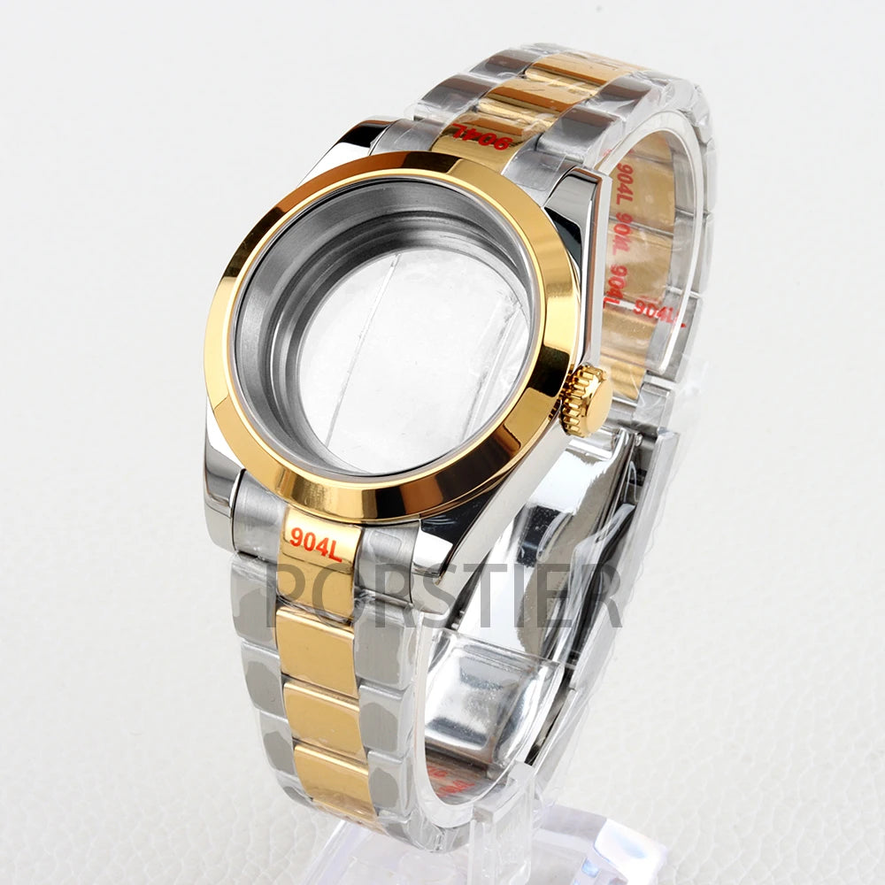 Smooth Bezel Two Tone Gold 36/39mm NH35 Watch Case 20mm Solid 316L Stainless Steel Jubilee/Oyster Strap for Datejust NH35 NH36 Movement 28.5mm Dial 10bar