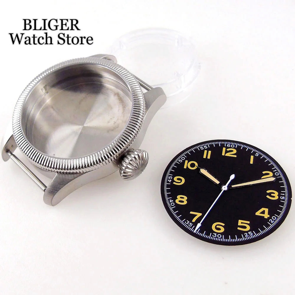 39mm vintage pilot Case 33.5mm Dial Sapphire Glass For NH35 NH35A 2824 PT5000 Waterproof Watch Case Screw Crown