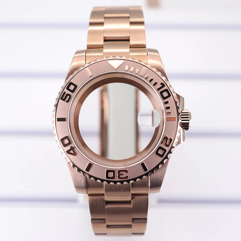 40mm Rose gold Yacht Master Watch Case 316 Stainless Steel For NH35 NH36 NH34 NH38 Miyota 8215 Eta 2824 PT5000 Movement 28.5mmDial Rose Gold YACHT Cases Sliding Lock