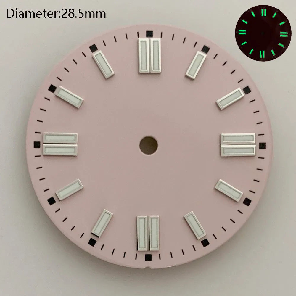 28.5mm NH35 double bar watch dial luminous grass green red dark blue yellow dial for NH35 automatic movement watch accessories can customize logo