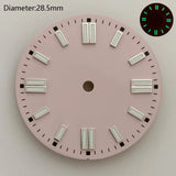 28.5mm NH35 double bar watch dial luminous grass green red dark blue yellow dial for NH35 automatic movement watch accessories can customize logo