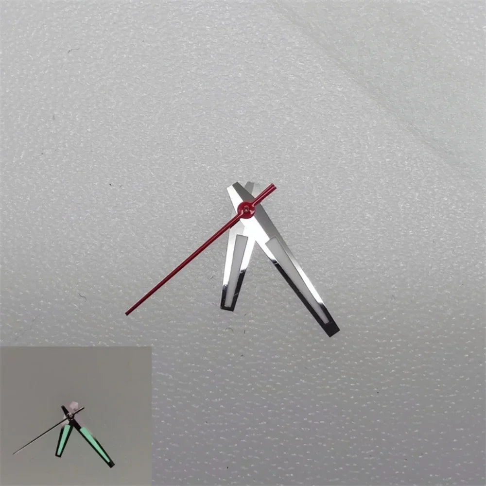 Green Luminous Watch Hands with Red/blue Second Needle for Men's Watch Replacement Accessories Fit NH35/NH36/4R Movement