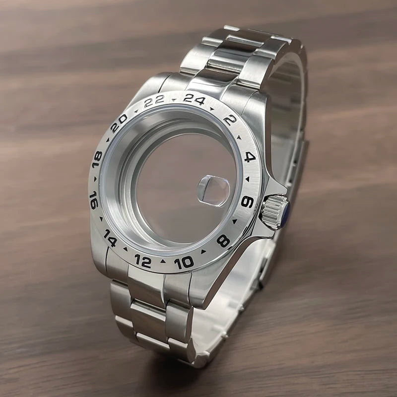 39mm GMT Watch Case fixed bezel 24H Mark Nh35 Case Stainless Steel Sapphire Fit Nh34 Nh35 Nh36 Nh38 Movement