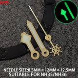 wide Watch Hands for NH35 Green Luminous Gold Silver Edge Watch Accessories with Diamond/Sword/Cross Second Hand for NH35/NH36/4R/7S Movement