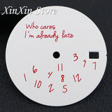 Black NH35 28.5mm Watch Dial Who Cares  With Lightning Second Hands For NH35 4R35 Movement Who Cares Lt's Already Late Replace Watch Dial