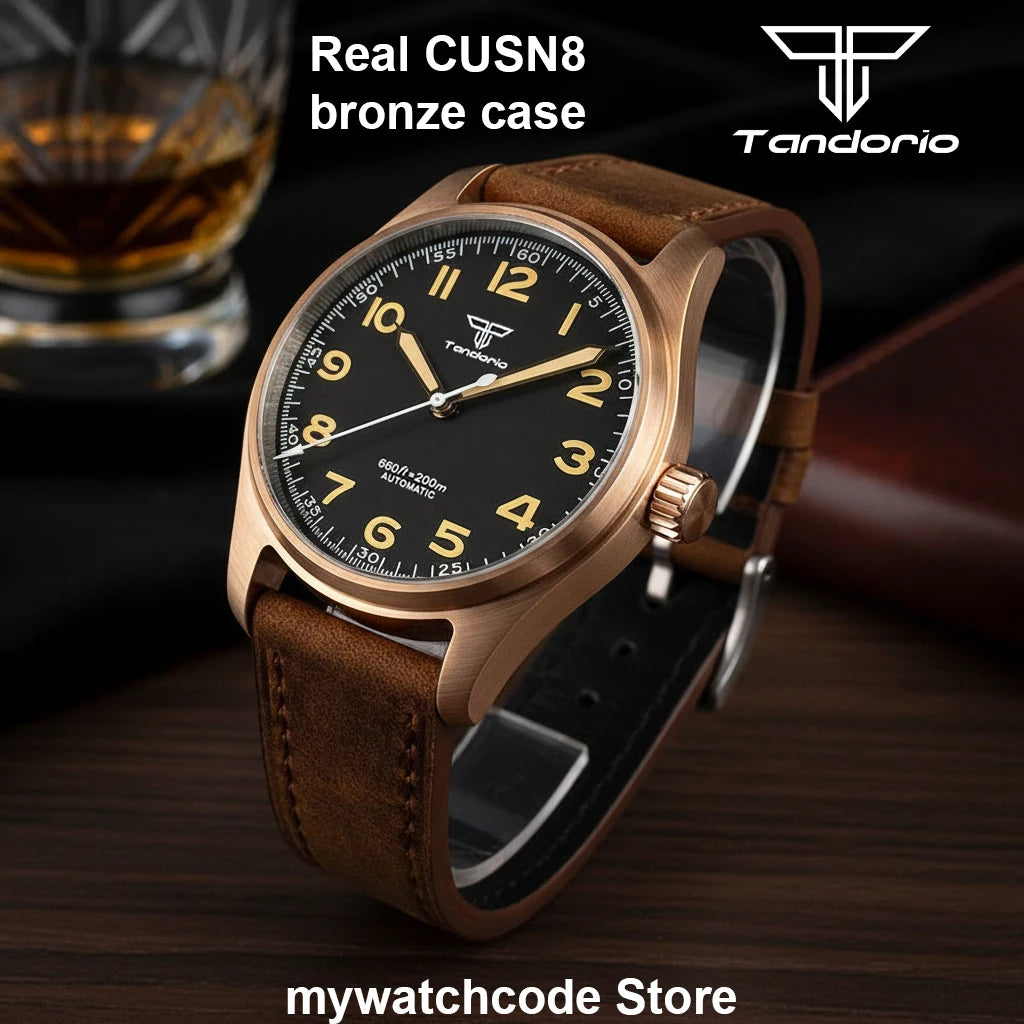 Real Cusn8 Bronze Aviator Watch Tandorio TD107Z  Sapphire 20Bar  NH35A PT5000 Miyota8215 Automatic Military Relojes