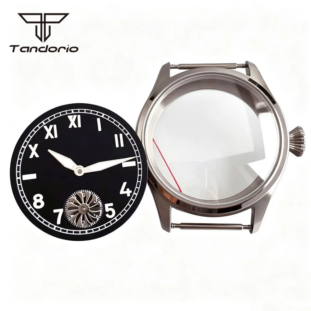 ETA6498 Watch case ST3621 42mm Manual Winding Pilot+37mm Dial Set Sapphire Transparent Back 5ATM