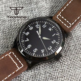 PVD Black Pilot Watch Tandorio TD137B 42mm Miyota 8215 ST1612 Movement Sterile Dial Sapphire 3ATM Green Luminous