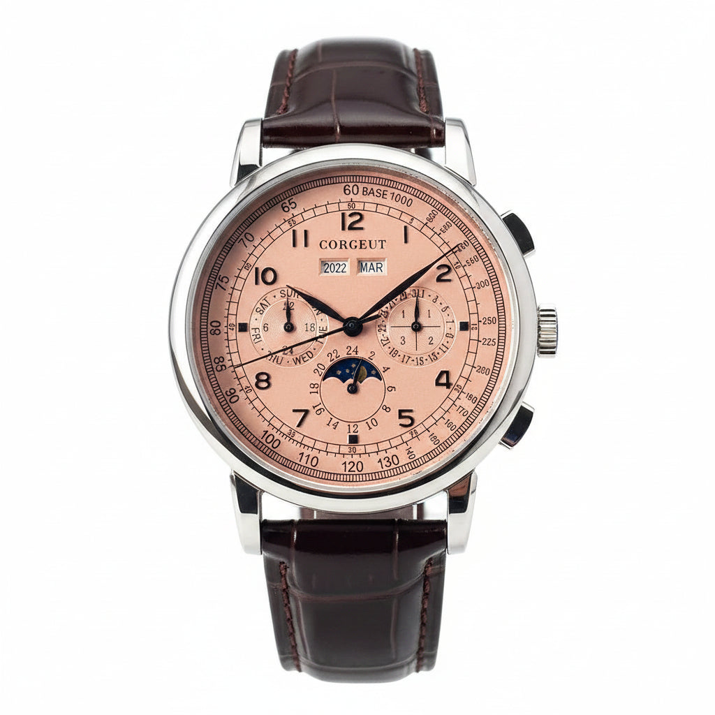 コルジュ ムーンフェイズ ウォッチ 42mm シーガル St1655 自動巻き デイデイト 月間カレンダー ガラスバック 42MM 3ATM 