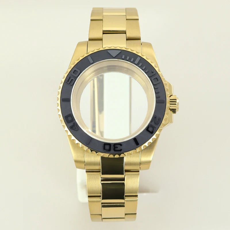 40MM PVD Gold Submariner Watch Case  GMT Yacht Master Polish Strap Sapphire Glass For NH35 NH36 NH34 NH38 Miyota 8215 Eta 2824 GMT SUB Yacht 20ATM waterproof