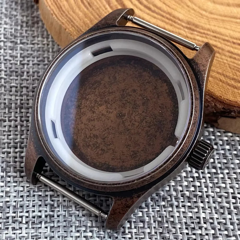 Solid Bronze Pilot Case 36mm 39mm Fit for NH35 NH36 PVD Black Pilot Case PT5000 ETA2824 Sapphire Crystal 200M Waterproof Screw Crown