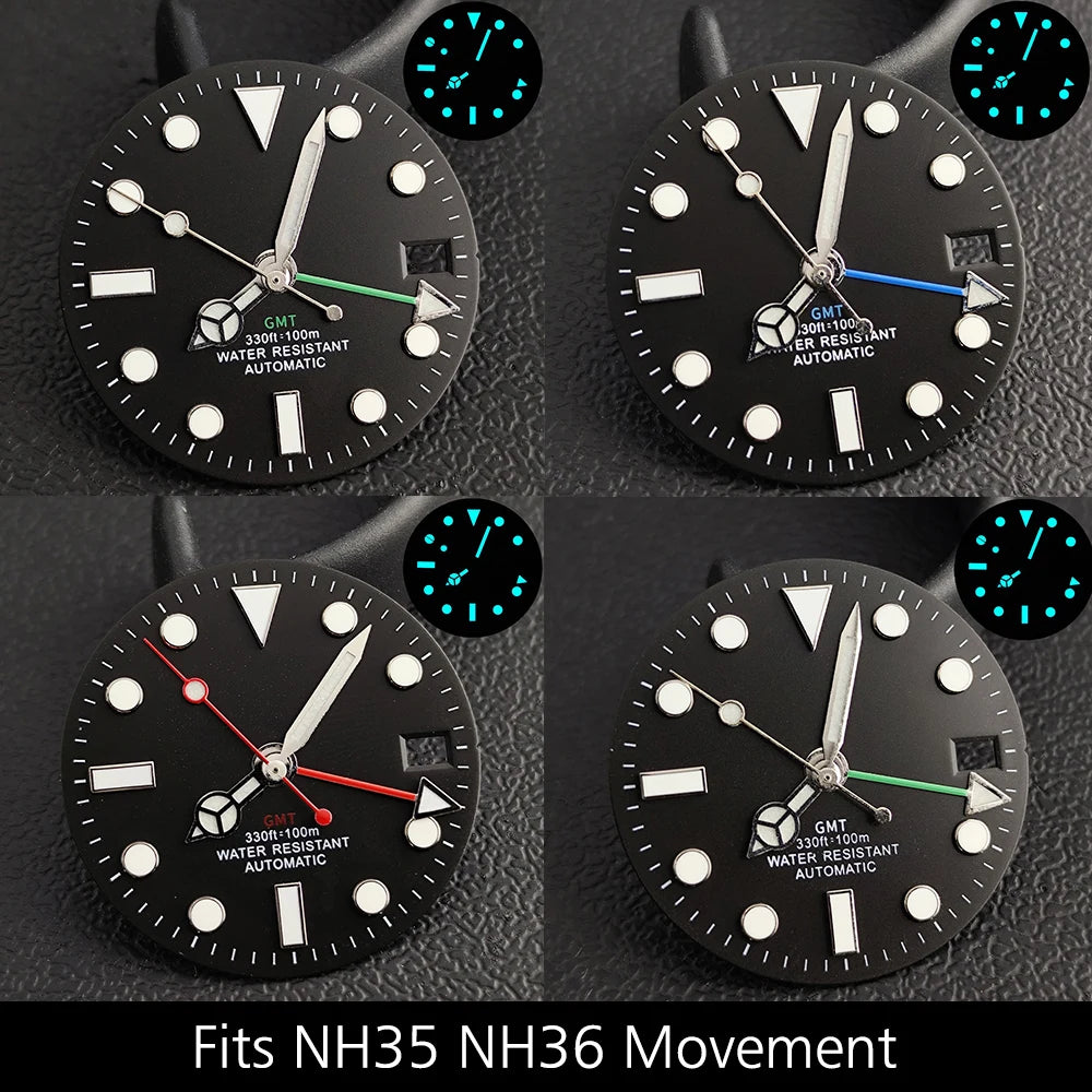 28.5mm blue lume NH35 NH34 Dial Single Calendar Submariner style with Hands Watches accessory