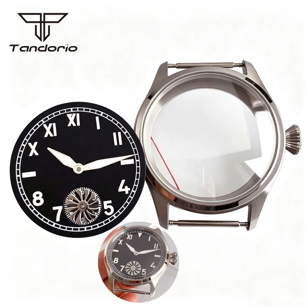 ETA6498 Watch case ST3621 42mm Manual Winding Pilot+37mm Dial Set Sapphire Transparent Back 5ATM
