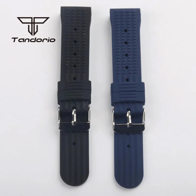 Black/Blue Watch Waffle Rubber Strap 20mm/22mm Width Pin Buckle Wristwatch Accessories Spare Parts