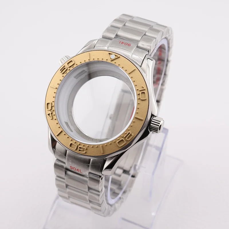 42mm NH35 Stainless Steel Seamaster Watch Case Mineral/Sapphire Glass Black Ceramics Bezel Insert with Bracelet for Seiko Mod Seamaster Build Parts