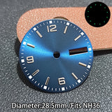NH36 Dial 28.5mm Green Luminous For Nh36 Movement with hands set 8x12x12.5mm