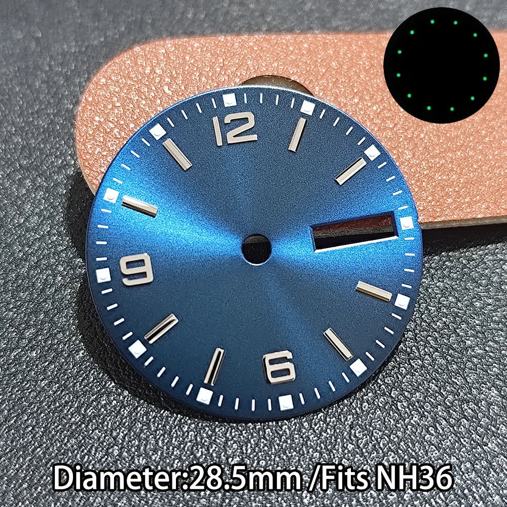 NH36 Dial 28.5mm Green Luminous For Nh36 Movement with hands set 8x12x12.5mm