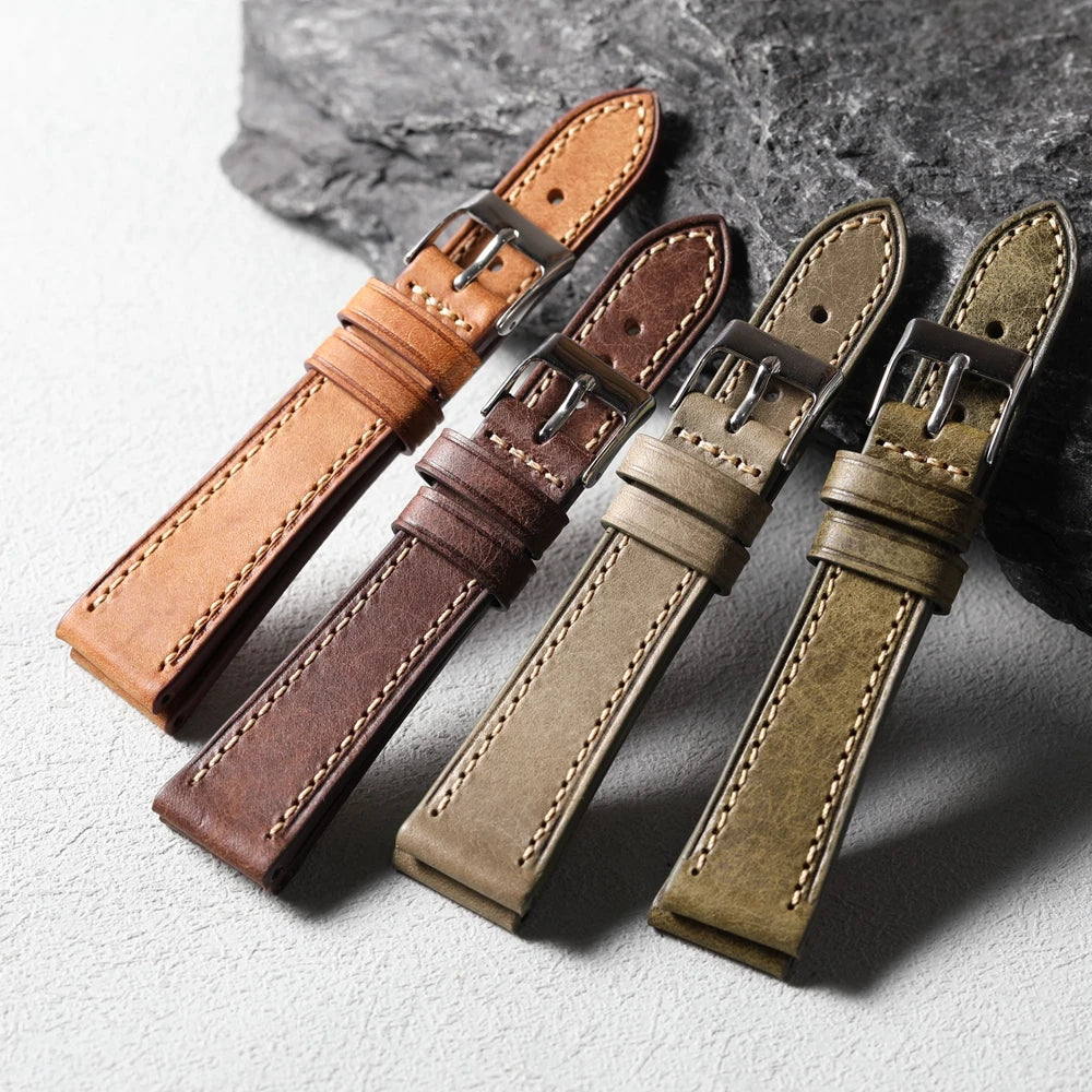 Handmade Leather Strap Vintage Top Layer Cowhide Watch Band 18 19 20 21 22MM