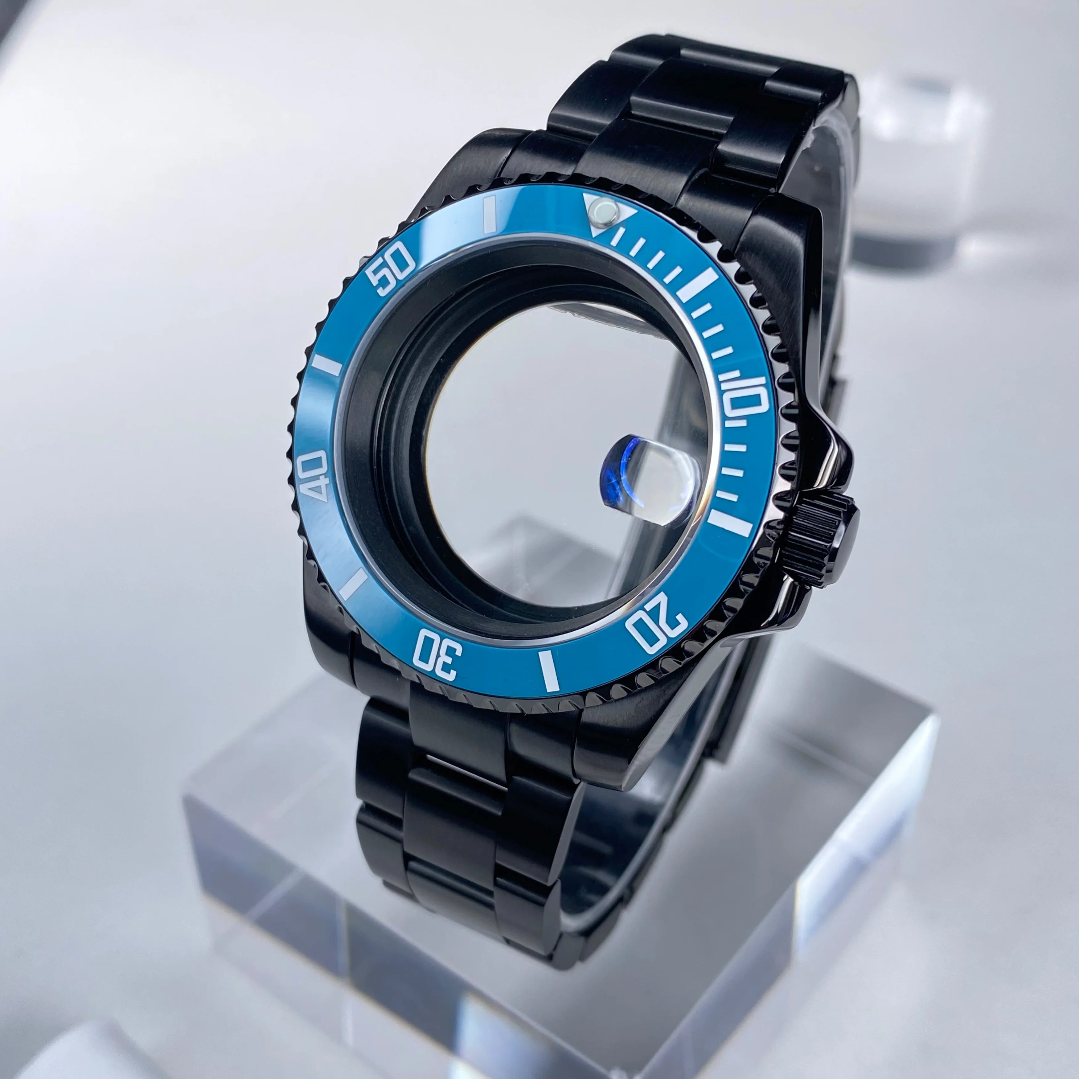 GMT/SUB NH35 watch case 40mm Black Stainless Steel High Quality Sapphire Glass Alloy/Ceramic Bezel case fit nh35 movement