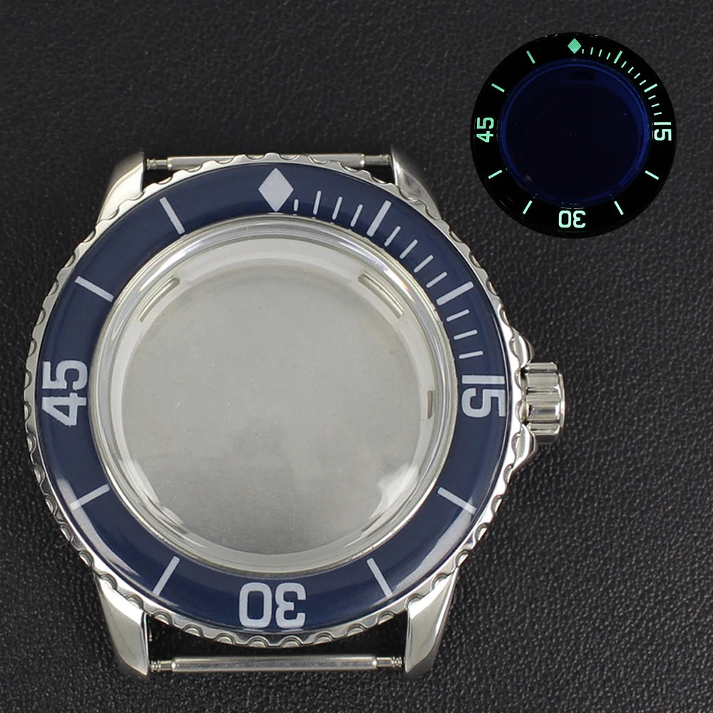 45mm Fifty Fathom Watch Case 316L Stainless Steel Waterproof For NH35 NH36 NH38 Movement Mineral
