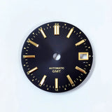 Premium Watch Dial Sunburst Dial 28.5mm No Lume Gold IndexNH35 NH34 GMT Movement Custom Logo Text Modification Watch