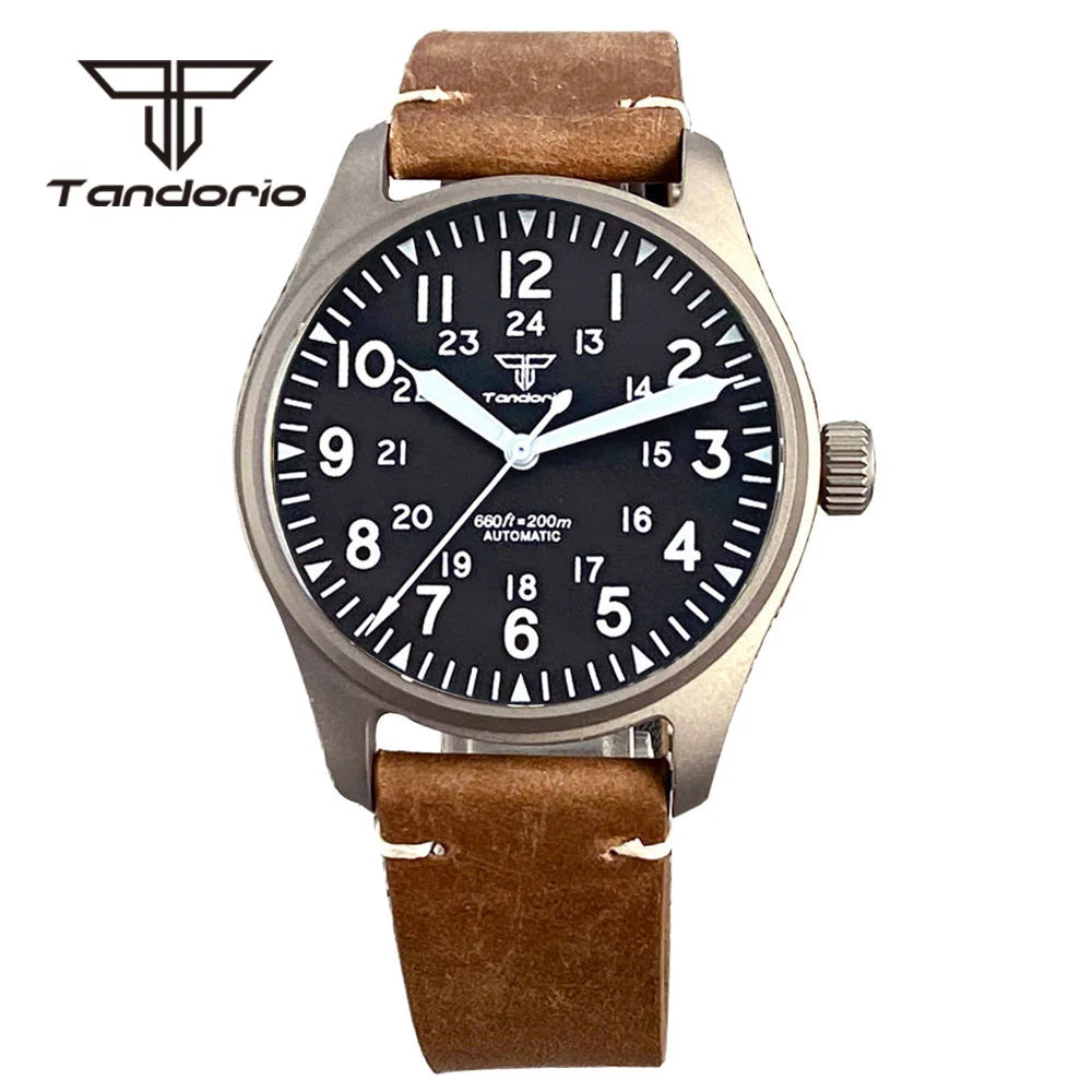 Tandorio 39mm Titanium Pilot Watches Sapphire NH35A PT5000 TD167 Tandorio 39mm Titanium Pilot Watches Sapphire NH35A PT5000 TD167