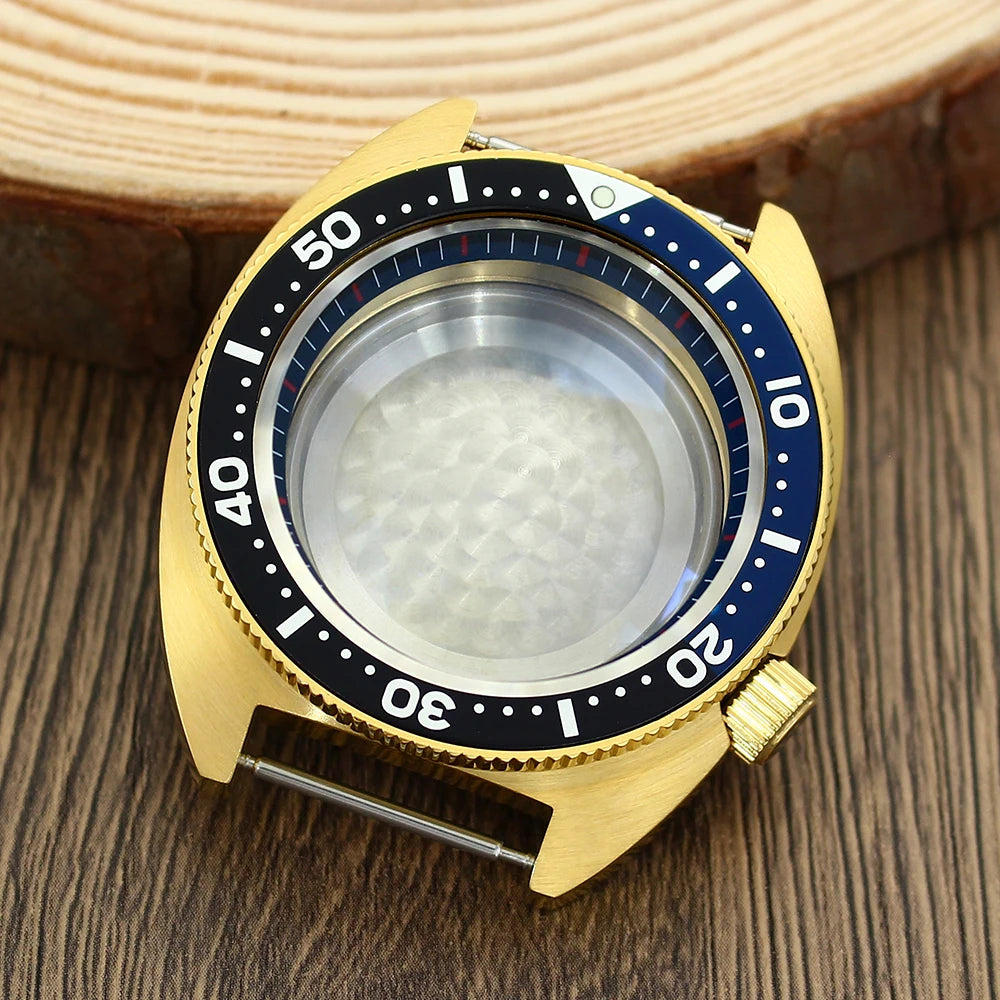 41mm Gold PVD Captain Willard Watch Case Domed Sapphire Tuna Turtle for Seiko MOD NH35 NH36 NH34 4R36 Movts Abalone Screw Crown