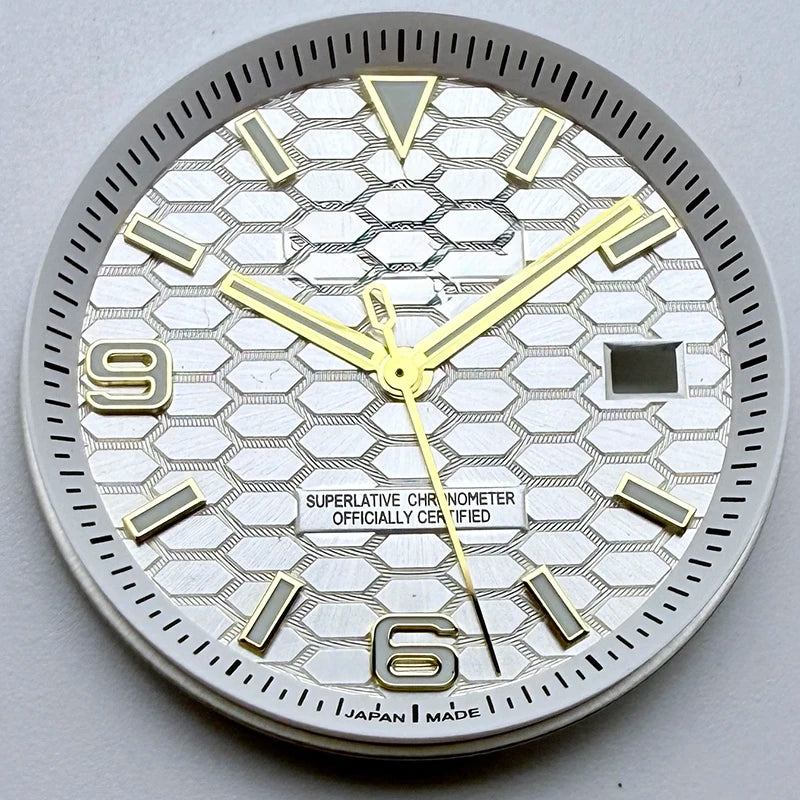 33.8mm NH35 Dial S Logo Gold Sterile Honeycomb Dial Suitable For NH35/NH36 Automatic Movement Vertical Lines Watch Accessories
