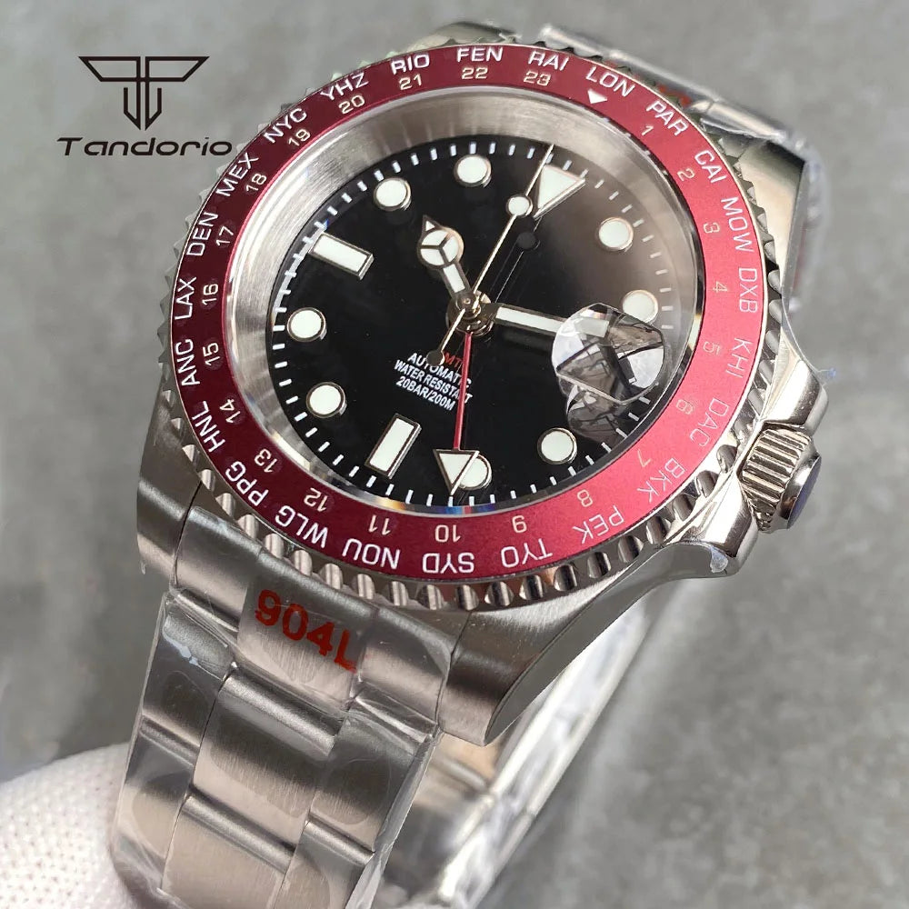 Tandorio GMT Watch Sapphire NH34 Dive Wristwatch 20atm Ceramic TD240 40mm