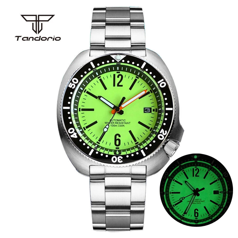 Tandorio 200m Turtle Diver Watch NH35A Fully Luminous Sapphire 20bar 44mm TD281 