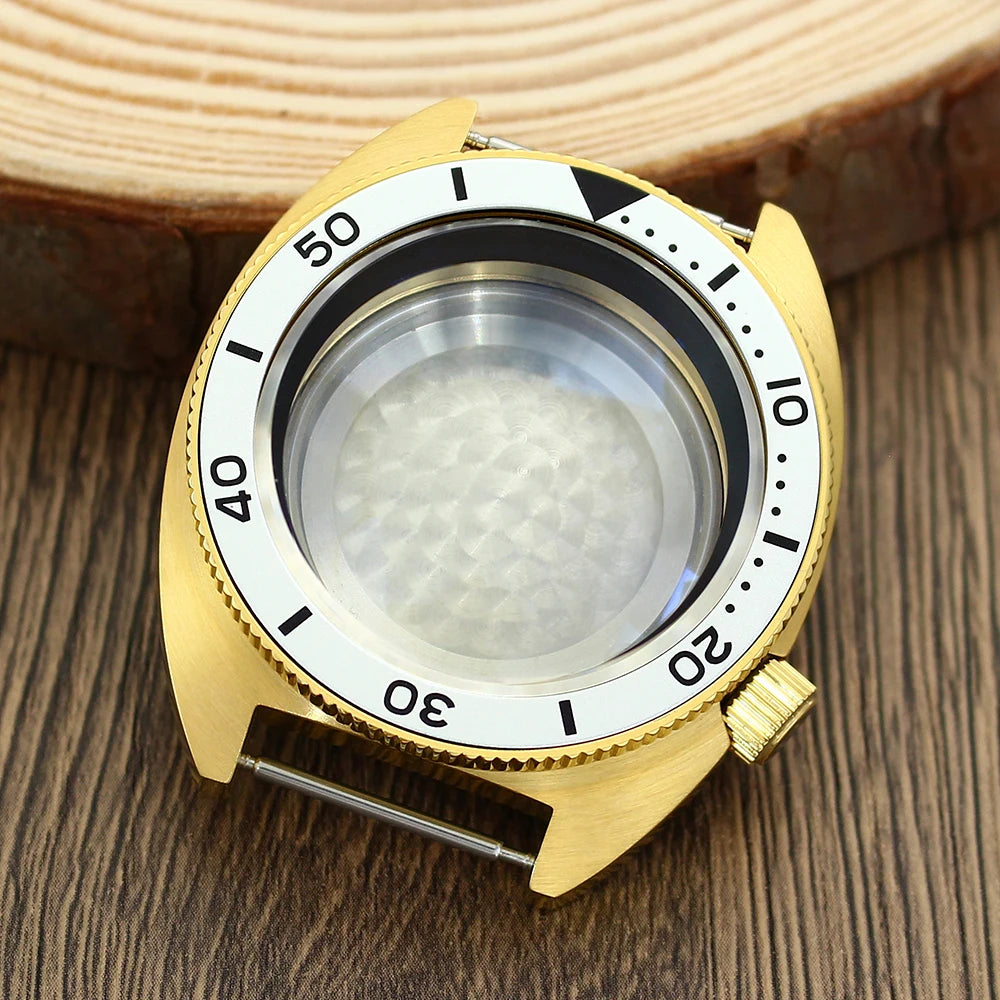 41mm Gold PVD Captain Willard Watch Case Domed Sapphire Tuna Turtle for Seiko MOD NH35 NH36 NH34 4R36 Movts Abalone Screw Crown