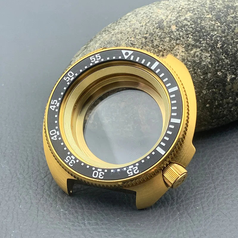 PVD Gold Turtle Abalone Watch Case 6105 6309 Crown at 4.1 Fit NH35 NH36 Movement 200m Waterproof Resistance Diving Men's Watch Case