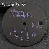 Black NH35 28.5mm Watch Dial Who Cares  With Lightning Second Hands For NH35 4R35 Movement Who Cares Lt's Already Late Replace Watch Dial