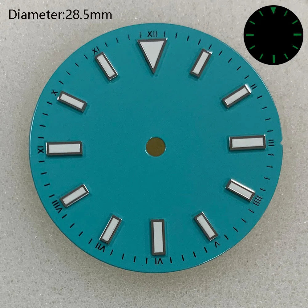 28.5mm NH35 double bar watch dial luminous grass green red dark blue yellow dial for NH35 automatic movement watch accessories can customize logo