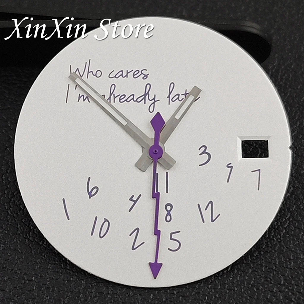 Black NH35 28.5mm Watch Dial Who Cares  With Lightning Second Hands For NH35 4R35 Movement Who Cares Lt's Already Late Replace Watch Dial