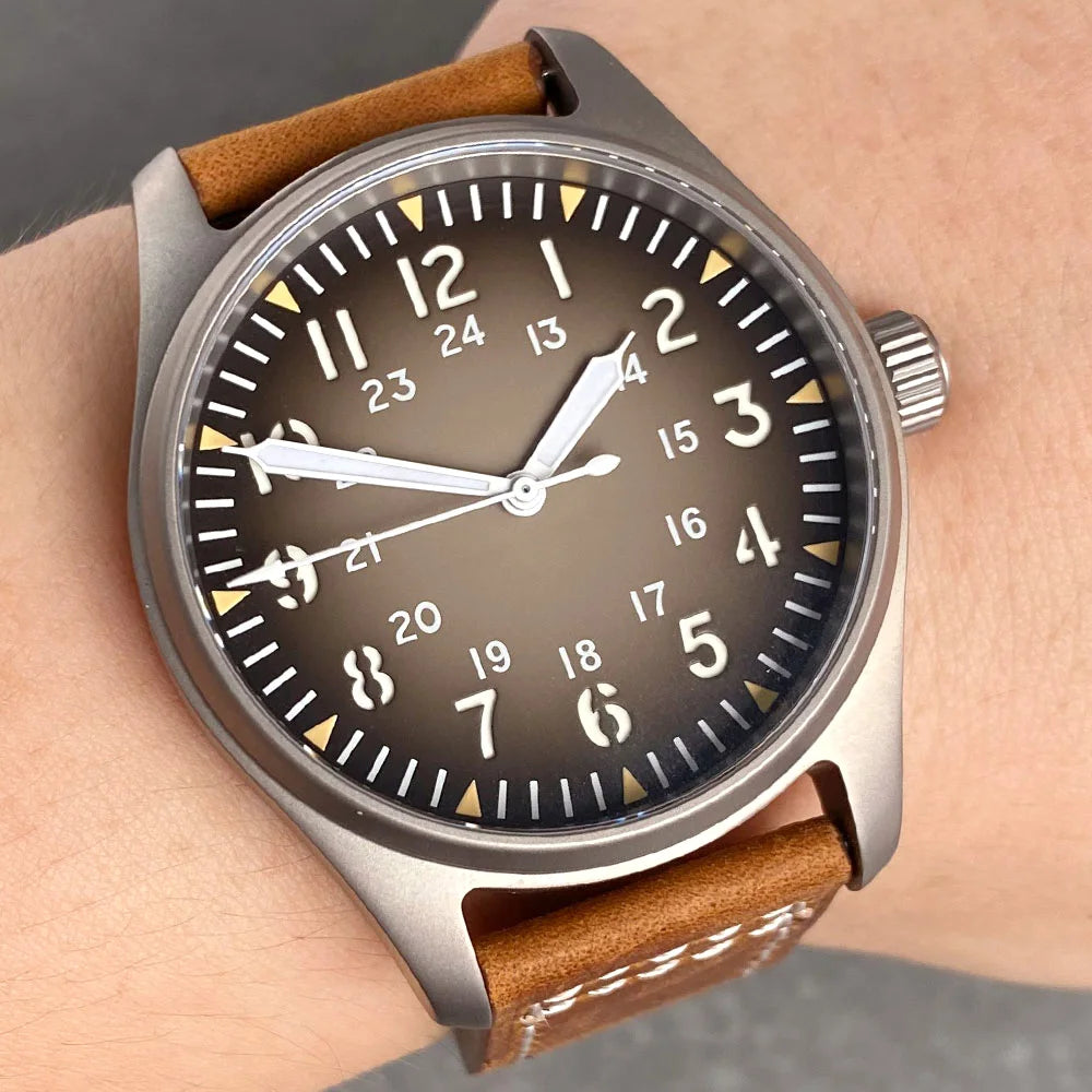 Tandorio 39mm Titanium Pilot NH35 Sapphire 20bar gray dial TD151