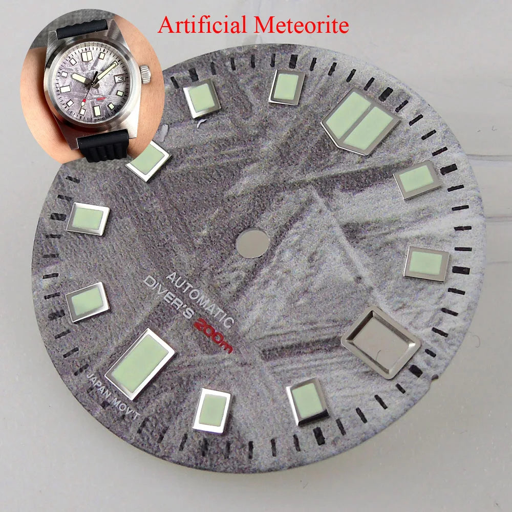 29mm Meteorite Pattern Watch Dial for N H35A N H36A Automatic Movement Green Luminous Markers for D iver Watch Mod