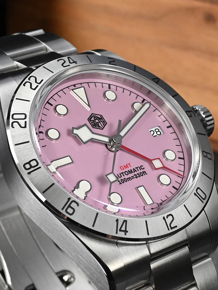 San Martin SN0054G GMT Pink Dial BB 39mm NH34 Automatic Watch San Martin SN0054G GMT Pink Dial BB 39mm NH34 Automatic Watch