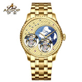 Double Flying Tourbillon Watch World Map AESOP 7116 42mm Skeleton Luxury Waterproof Wristwatches Sapphire
