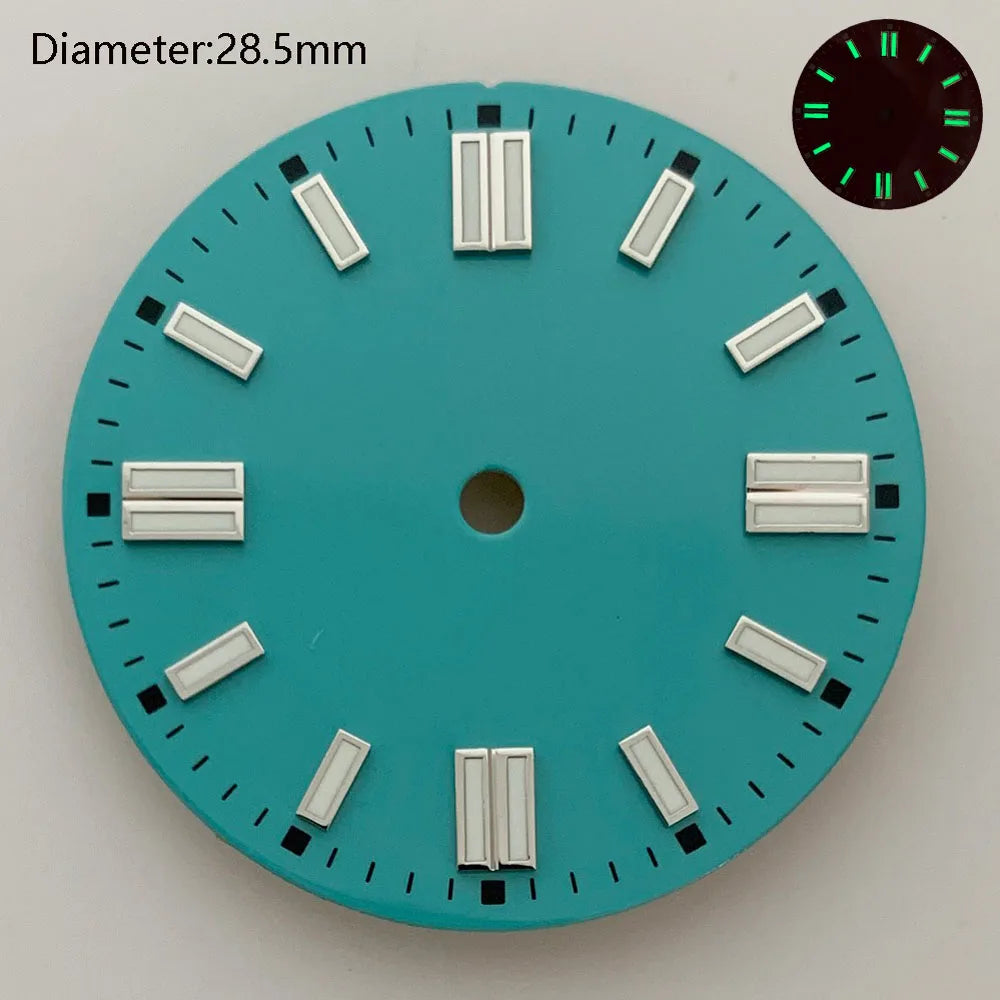 28.5mm NH35 double bar watch dial luminous grass green red dark blue yellow dial for NH35 automatic movement watch accessories can customize logo