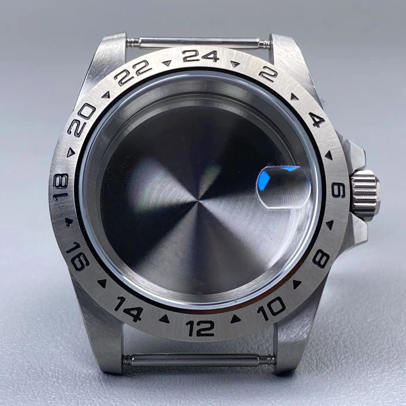 39mm EXP 24 Hour GMT Watch Case Fixed Bezel  Sapphire for NH35/NH36 Movement Frosted Steel Strip