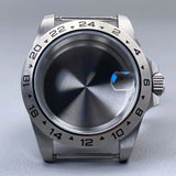 39mm EXP 24 Hour GMT Watch Case Fixed Bezel  Sapphire for NH35/NH36 Movement Frosted Steel Strip