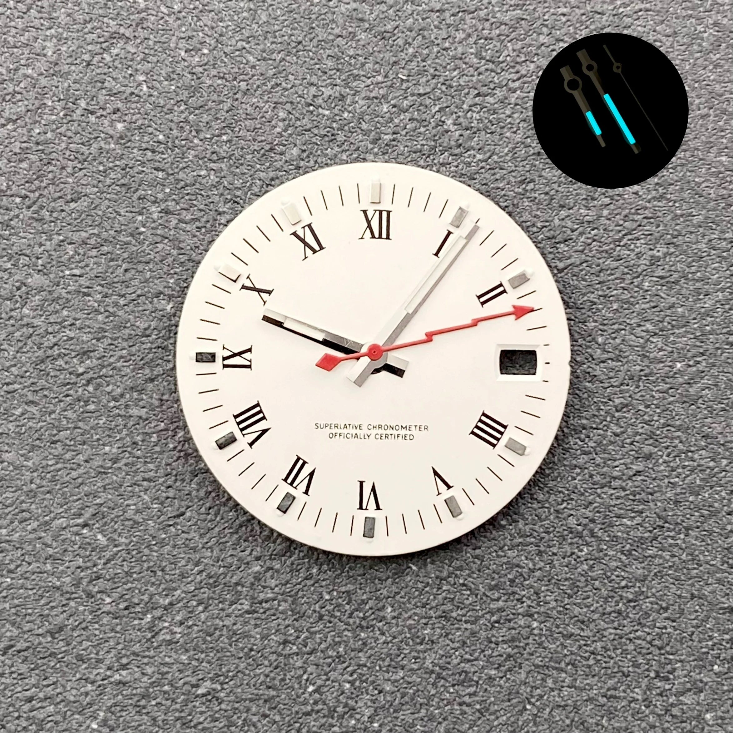 28.5mm NH35 Dial Roman numerals White Vintage No logo Single calendar Fit NH35 NH36 Movement Watch Dial Accessories